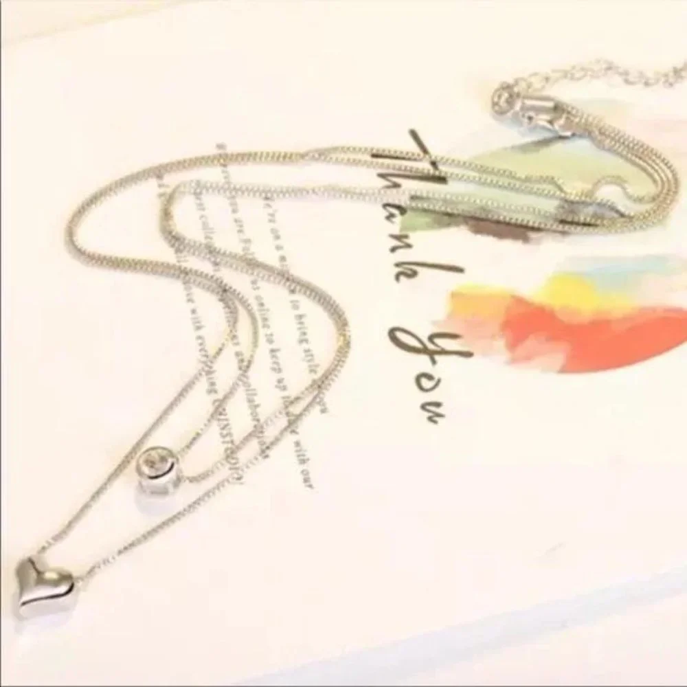 DOUBLE LAYER 925 STERLING SILVER DIAMOND NECKLACE, NICE NECKLACE, CUTE NECKLACE - Picture 7 of 7